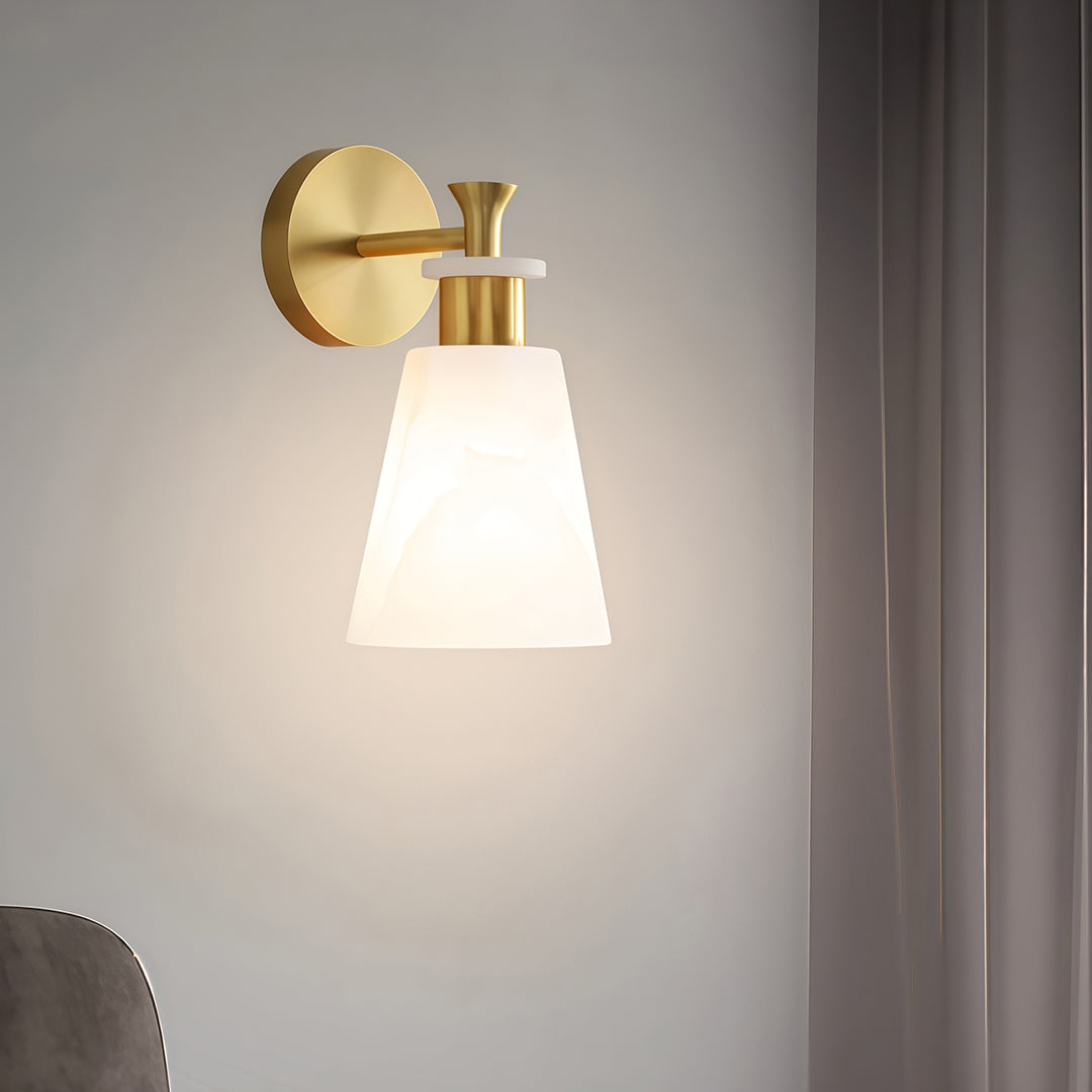 Minimalist Brass and Marble Wall Sconce — Copper Finish, E14, Hardwired