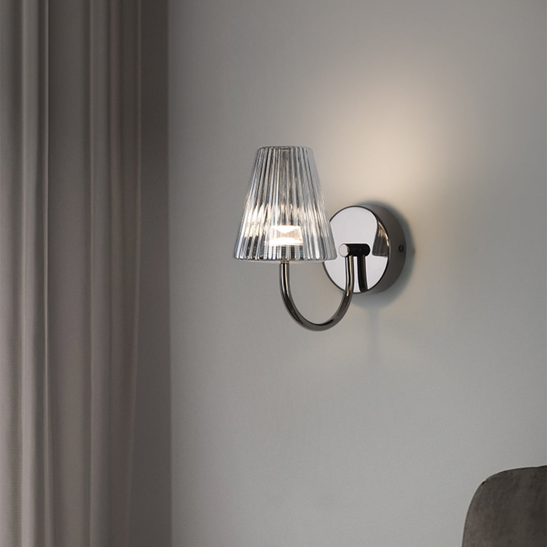 Vintage Cone Wall Sconce — Black Aluminum, Glass Shade, 6W LED, 3-Step Dimming (3000K/4500K/6000K)