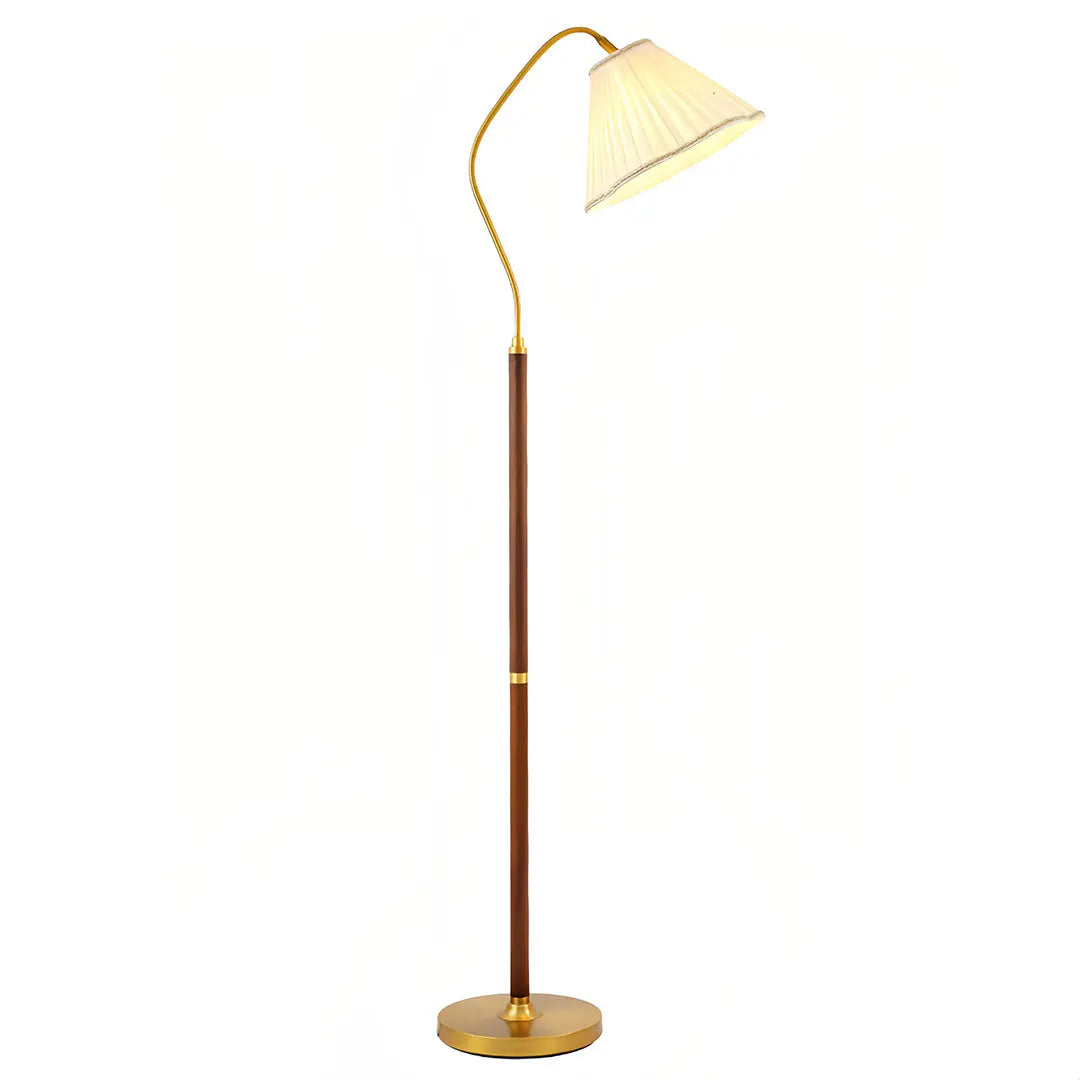 Elegant American Retro Standing Lamp with Walnut Base and Fabric Shade Luxe