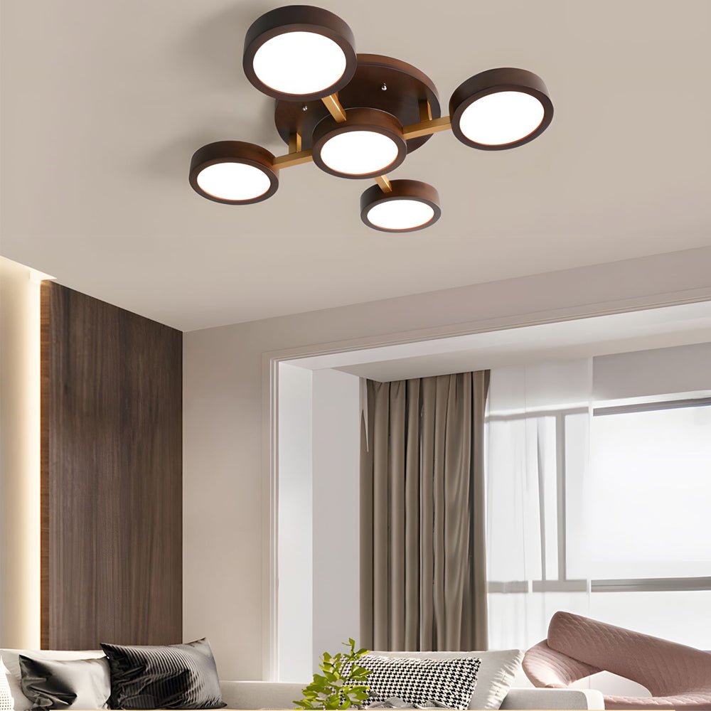 contemporary walnut sputnik flush mount led ceiling light with 345 circles