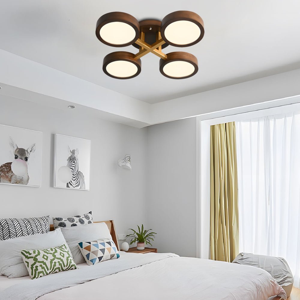 contemporary walnut sputnik flush mount led ceiling light with 345 circles