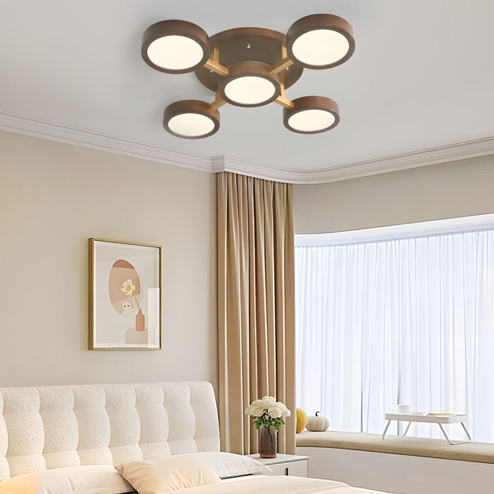 contemporary walnut sputnik flush mount led ceiling light with 345 circles