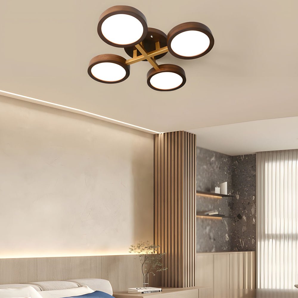 contemporary walnut sputnik flush mount led ceiling light with 345 circles