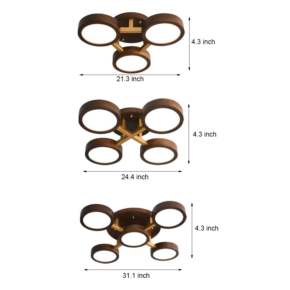 contemporary walnut sputnik flush mount led ceiling light with 345 circles
