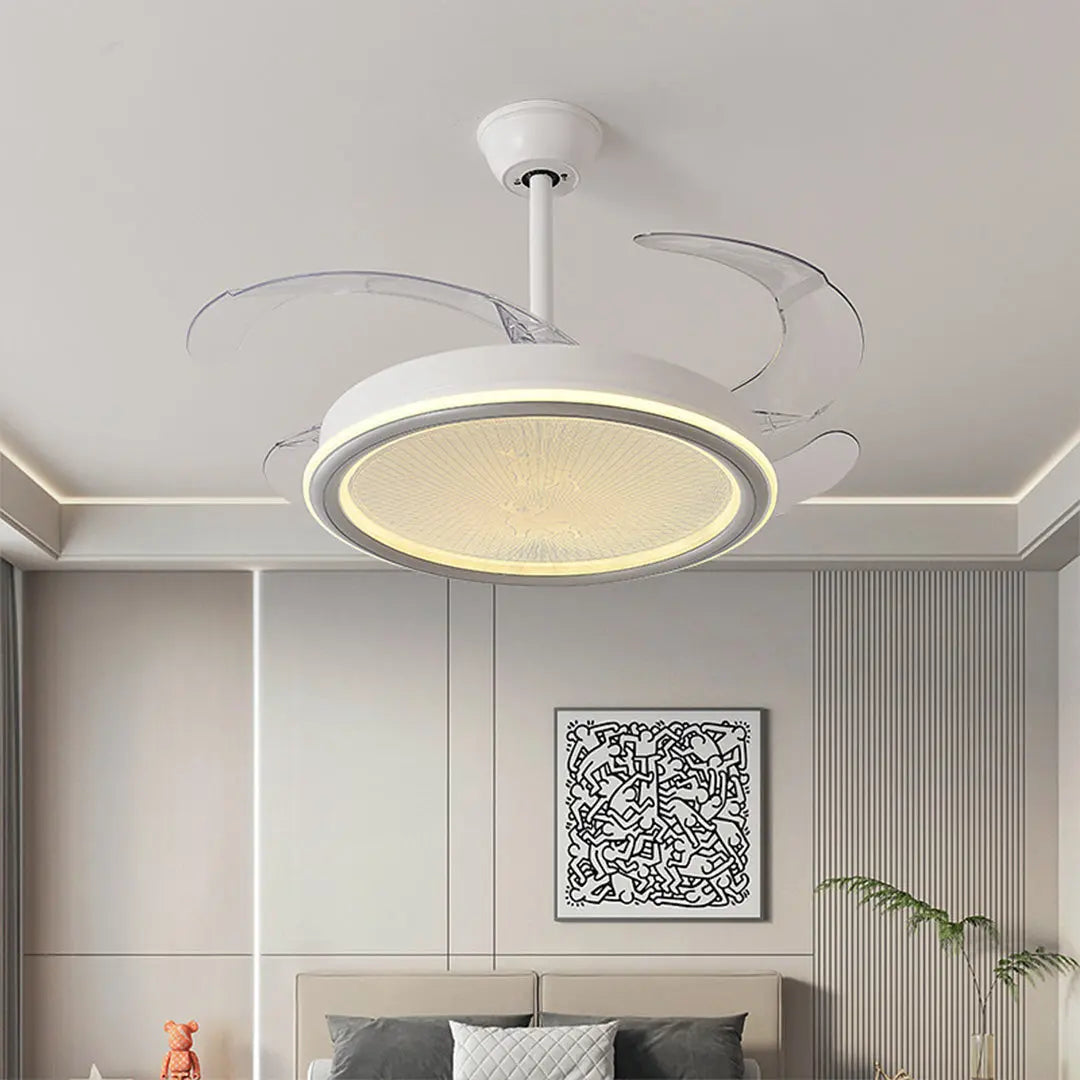 Nordic White Ceiling Fan with Light and Transparent Blades Luxe