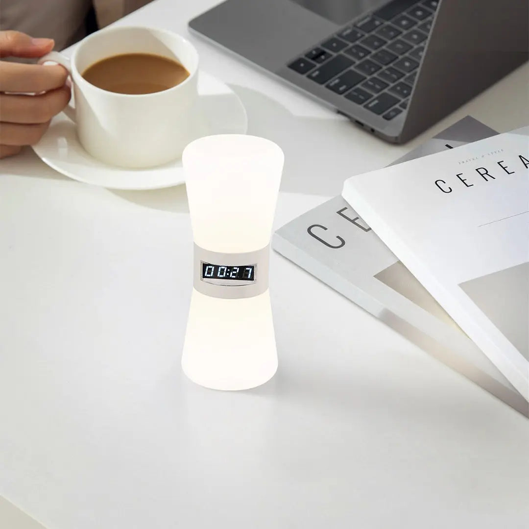 Small White Ambient Hourglass Lamp with Countdown Gravity Sensor Luxe