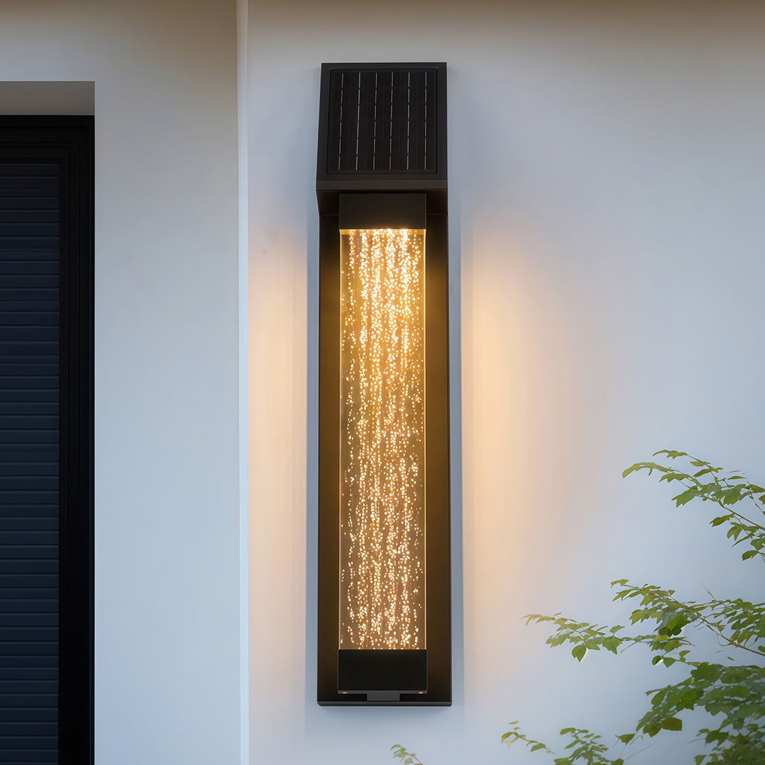 Minimalist Linear Solar Outdoor Wall Sconce — Black Stainless Steel, 5W LED, IP44, 2200mAh