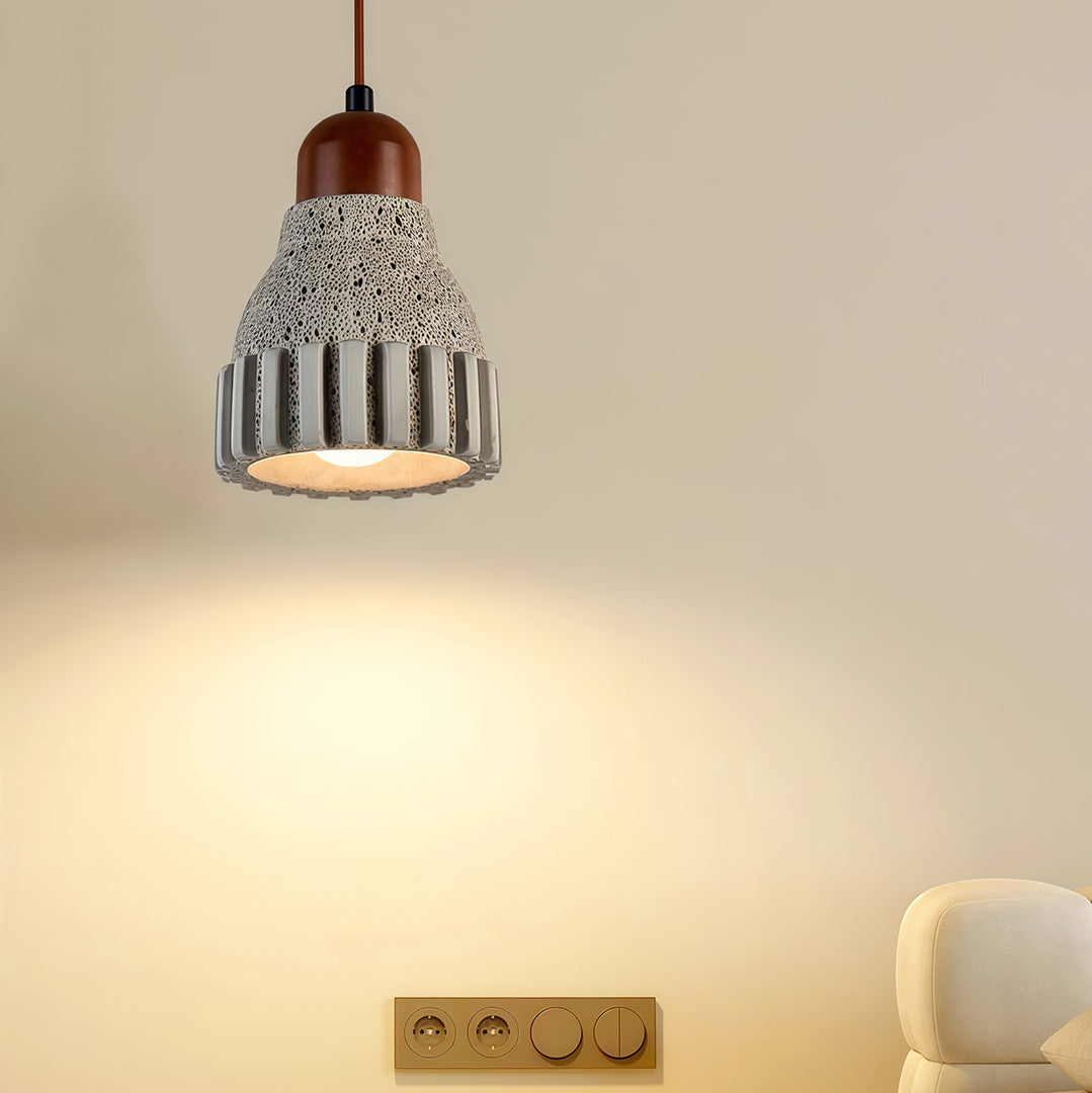 Wabi-Sabi Pendant Light — Micro-Cement and Wood, 1-Light, E27, 70.9" Adjustable Cord