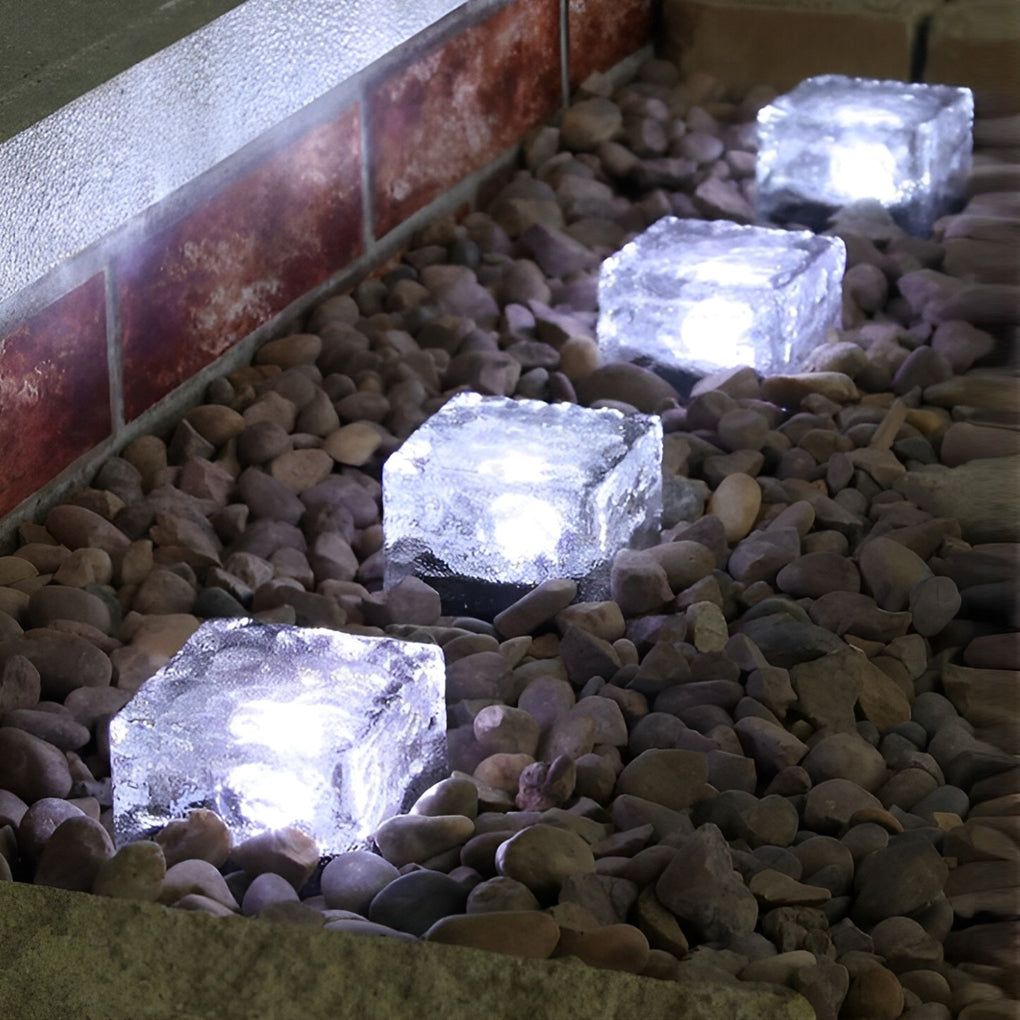 Ice Cube Solar Step Light — Crystal Glass ABS, LED, IP65 Weatherproof, 4-Color