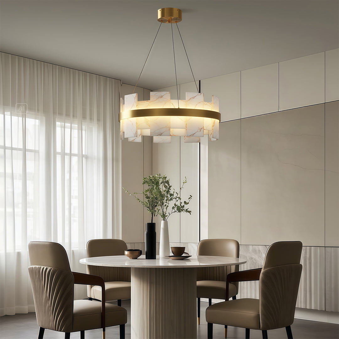 Cloud Stone Modern Chandelier — Solid Brass, 3000K/4000K/6000K, 47.2" Chain, Brass / Nickel / Black