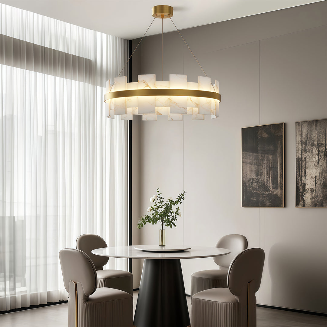 Cloud Stone Modern Chandelier — Solid Brass, 3000K/4000K/6000K, 47.2" Chain, Brass / Nickel / Black