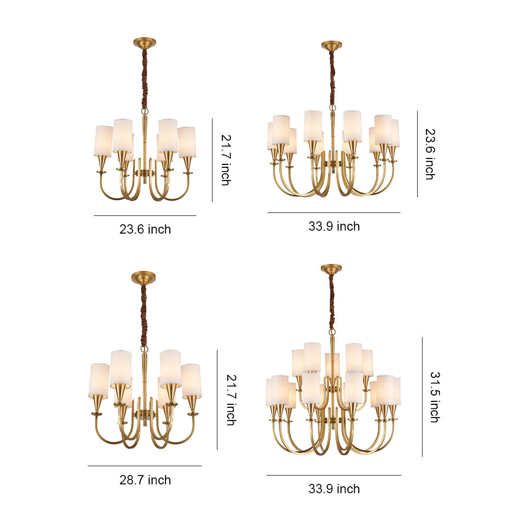Modern Minimalist Chandelier — Copper Frame, Off-White Fabric Shades, E14, 6/8/10/15-Light