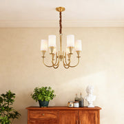 Modern Minimalist Chandelier — Copper Frame, Off-White Fabric Shades, E14, 6/8/10/15-Light