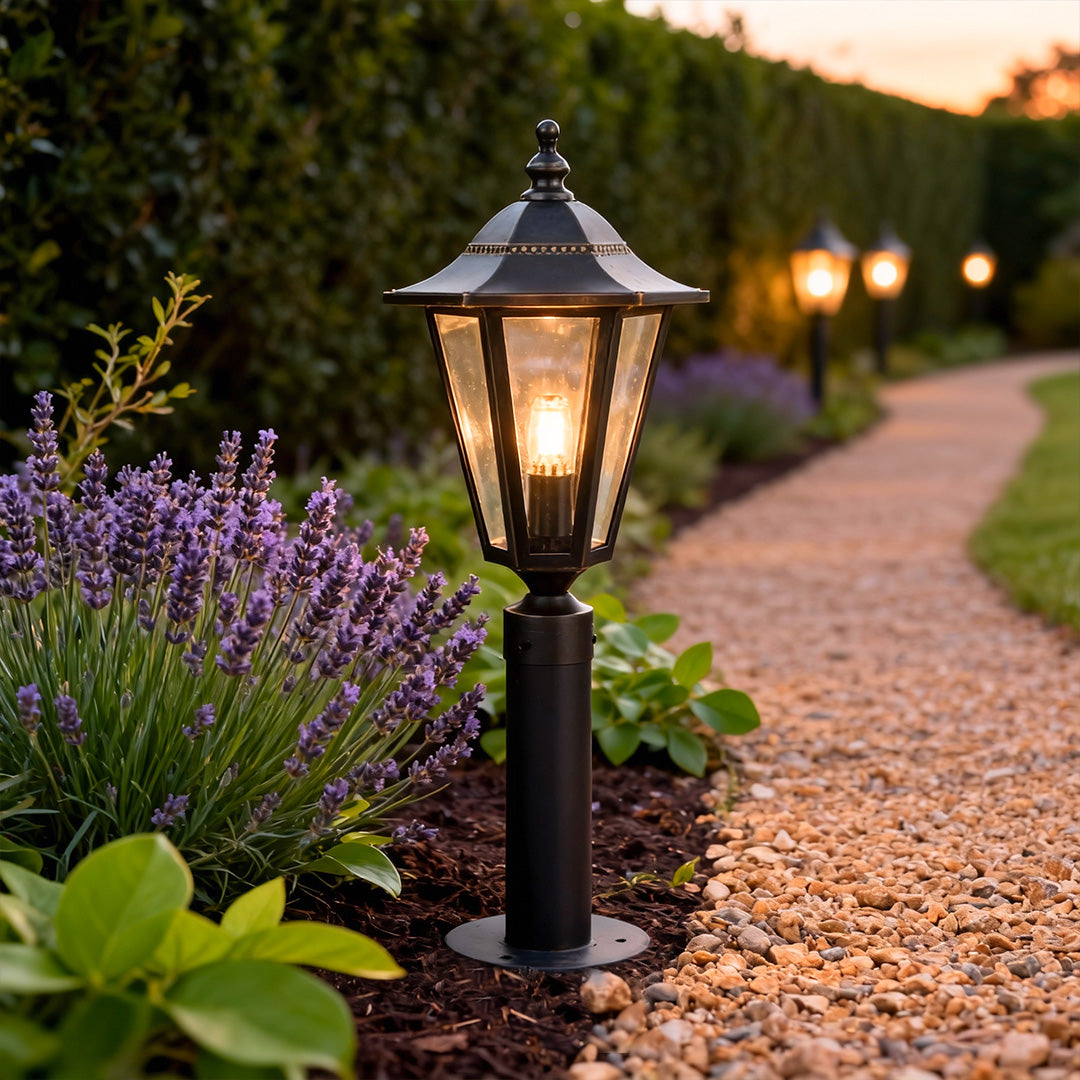 Copper Landscape Path Light — Black Finish, Glass Shade, E27, IP55, Hardwired, 28"