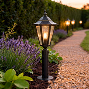 Copper Landscape Path Light — Black Finish, Glass Shade, E27, IP55, Hardwired, 28"
