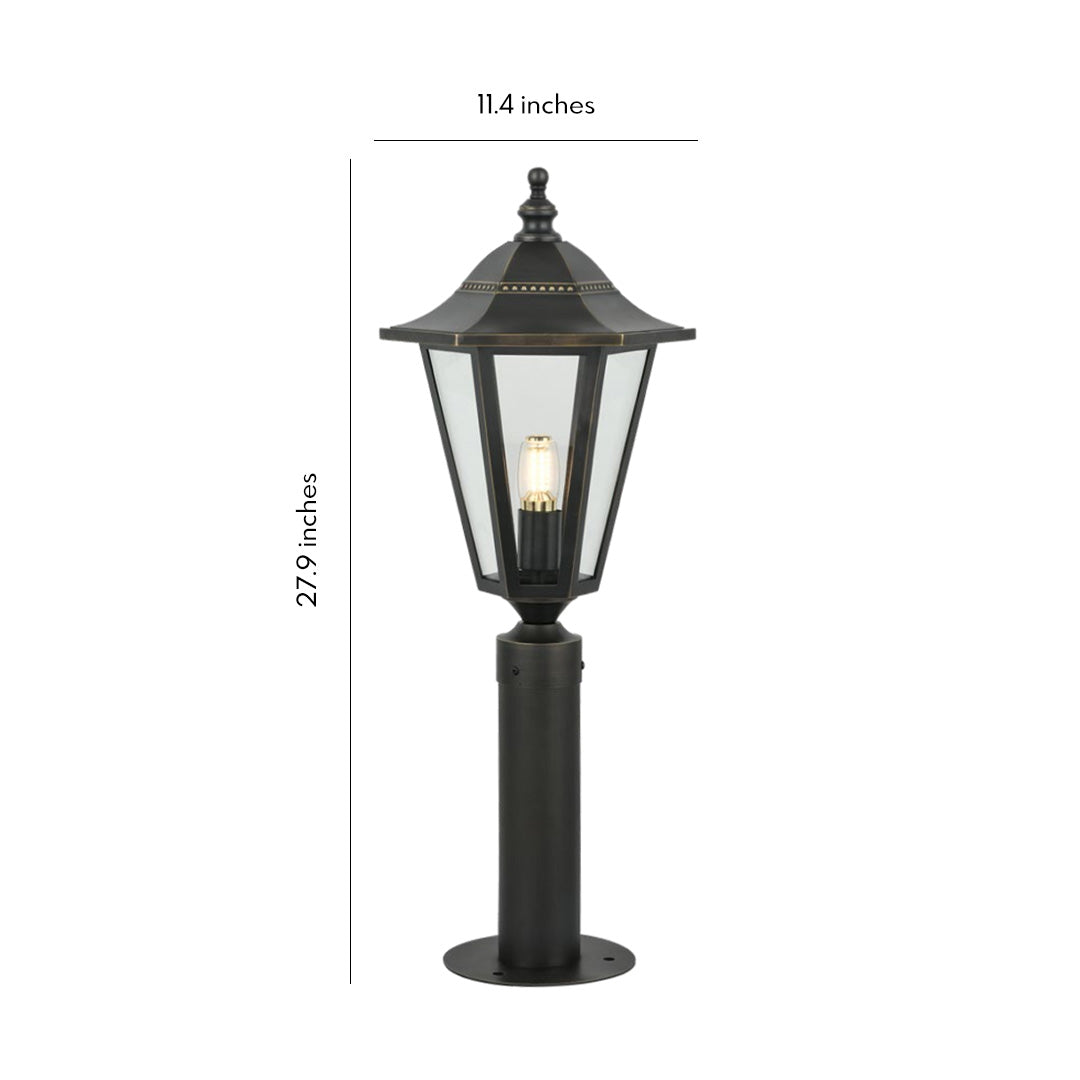 Copper Landscape Path Light — Black Finish, Glass Shade, E27, IP55, Hardwired, 28"