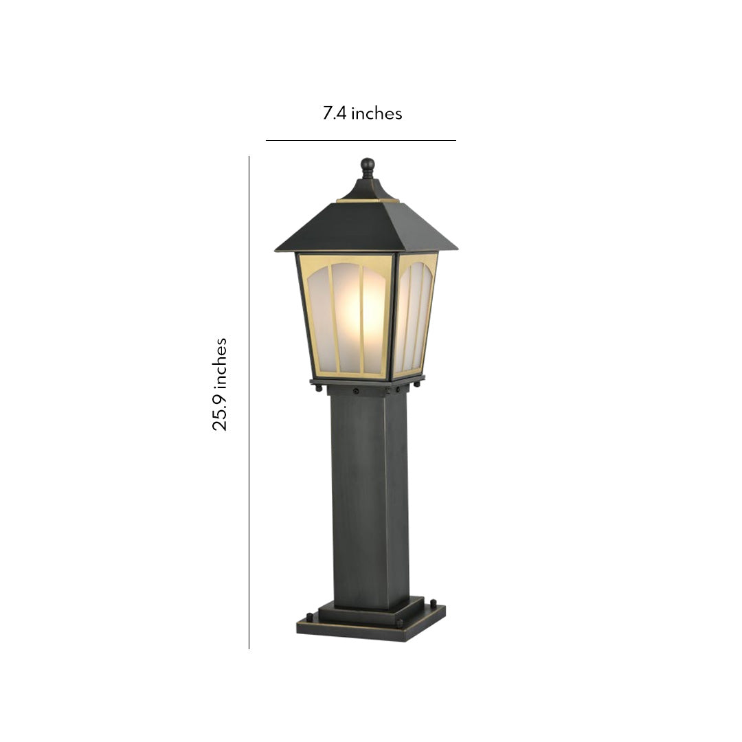 Copper LED Garden Path Light — Glass Shade, E27, IP55 Weatherproof, Hardwired, Black Finish