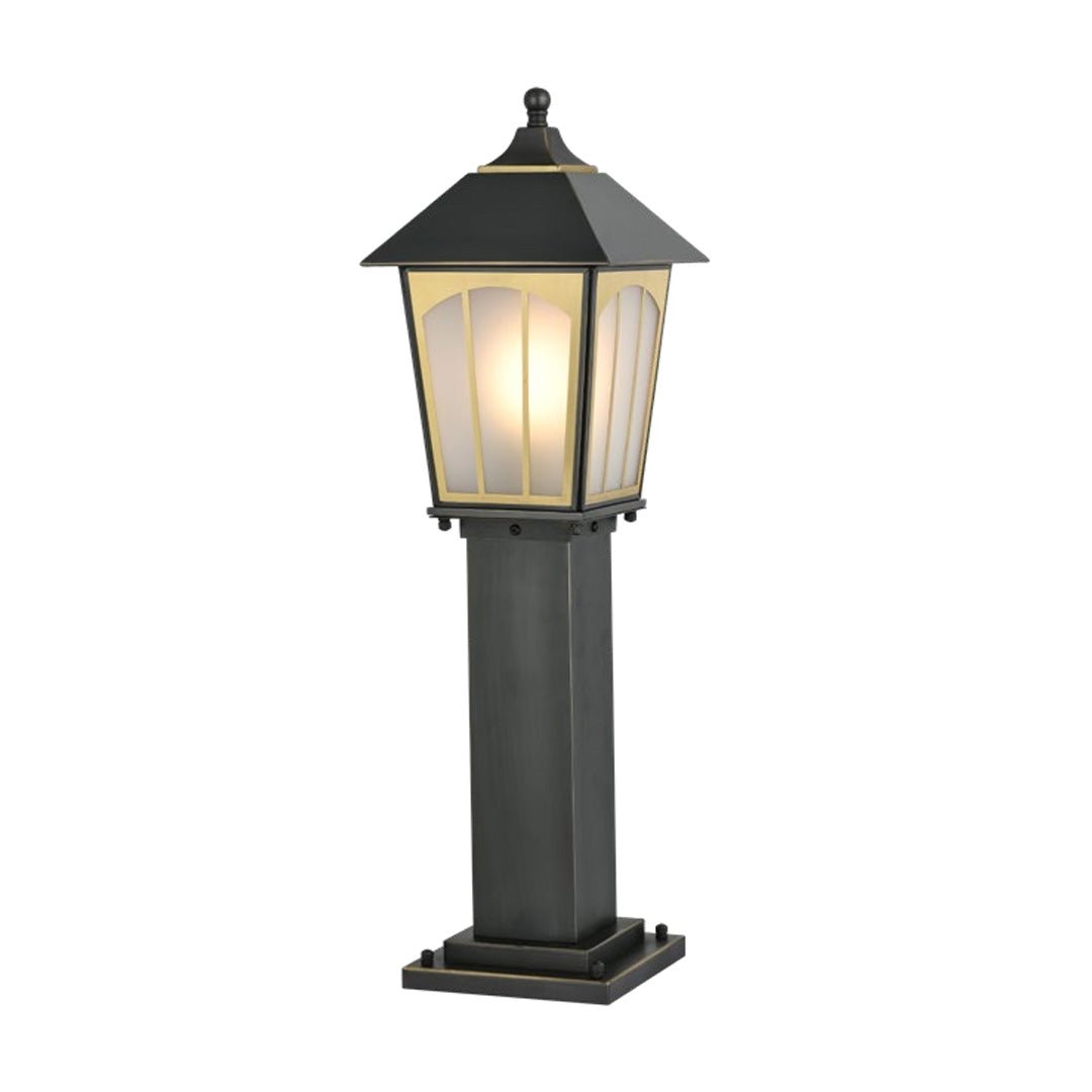 Copper LED Garden Path Light — Glass Shade, E27, IP55 Weatherproof, Hardwired, Black Finish