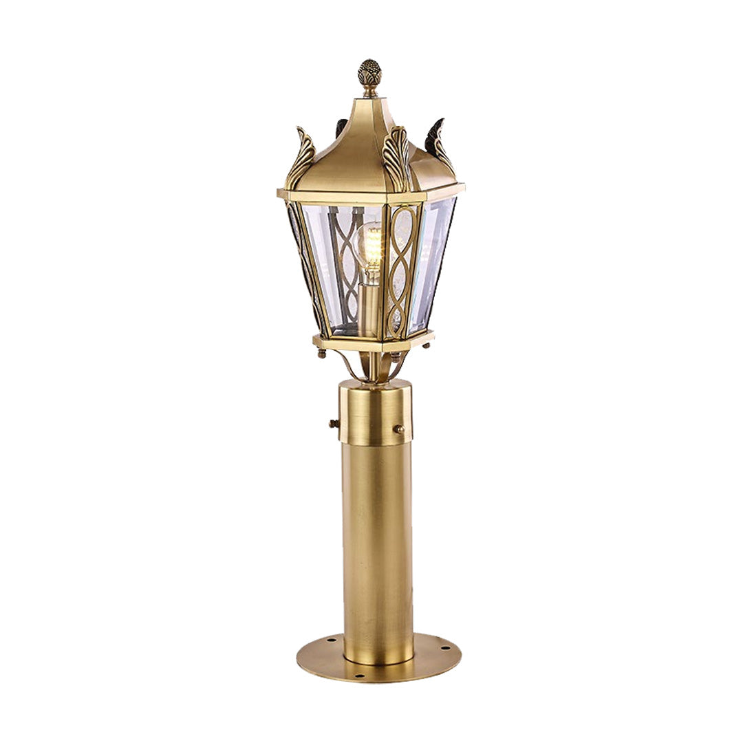 Retro Brass Outdoor Path Light — Solid Brass, Glass Shade, E27, IP55 Weatherproof