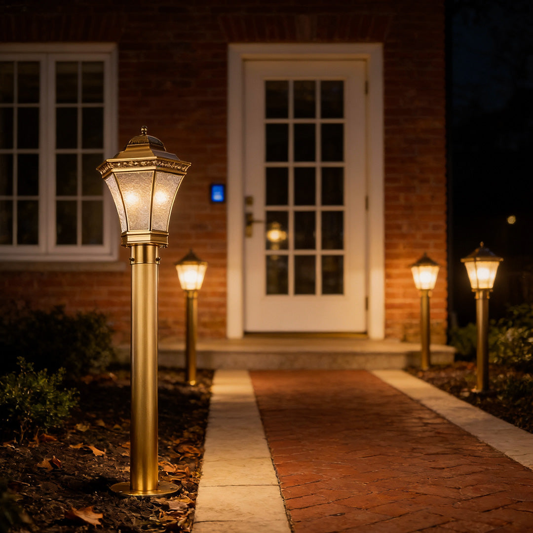 Antique Copper Outdoor Path Light — Solid Copper, Glass, IP55 Weatherproof, E27/E14, 3 Sizes