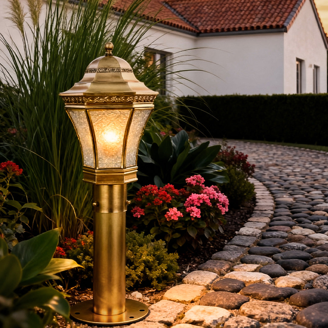 Antique Copper Outdoor Path Light — Solid Copper, Glass, IP55 Weatherproof, E27/E14, 3 Sizes