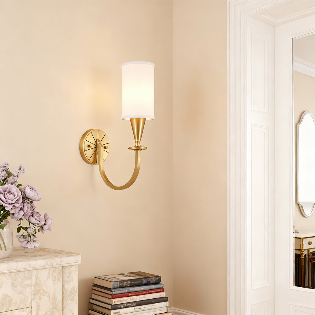 Copper Wall Sconce with Fabric Shade — Bronze Finish, E14, Hardwired, 1-Light