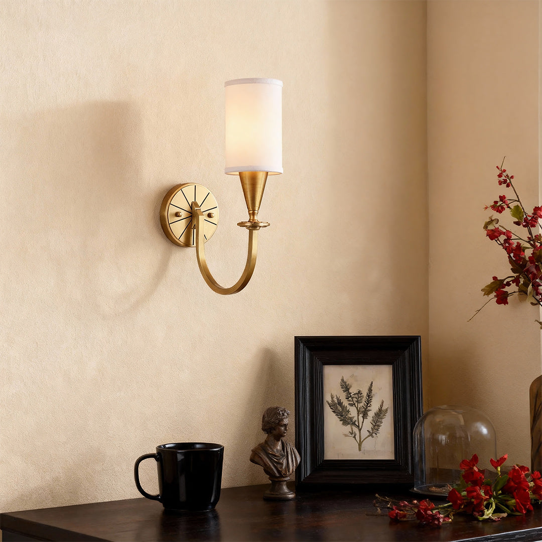 Copper Wall Sconce with Fabric Shade — Bronze Finish, E14, Hardwired, 1-Light