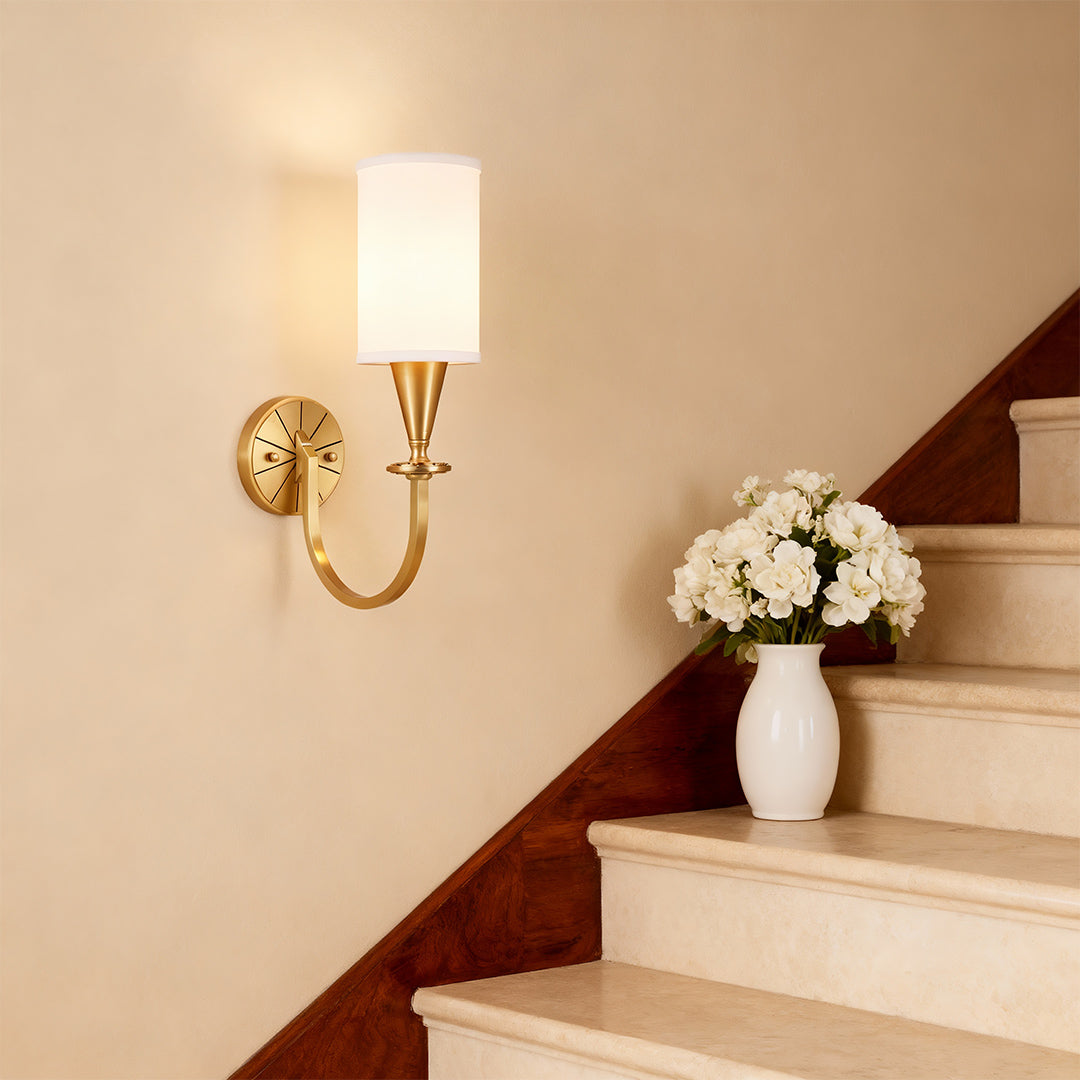 Copper Wall Sconce with Fabric Shade — Bronze Finish, E14, Hardwired, 1-Light
