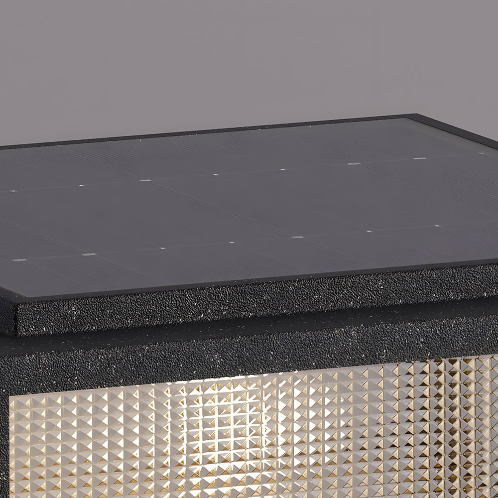 Square Modern Outdoor Pillar Light — Die-Cast Aluminum & Tempered Glass, Solar or Hardwired, LED 3000K, IP65 Weatherproof