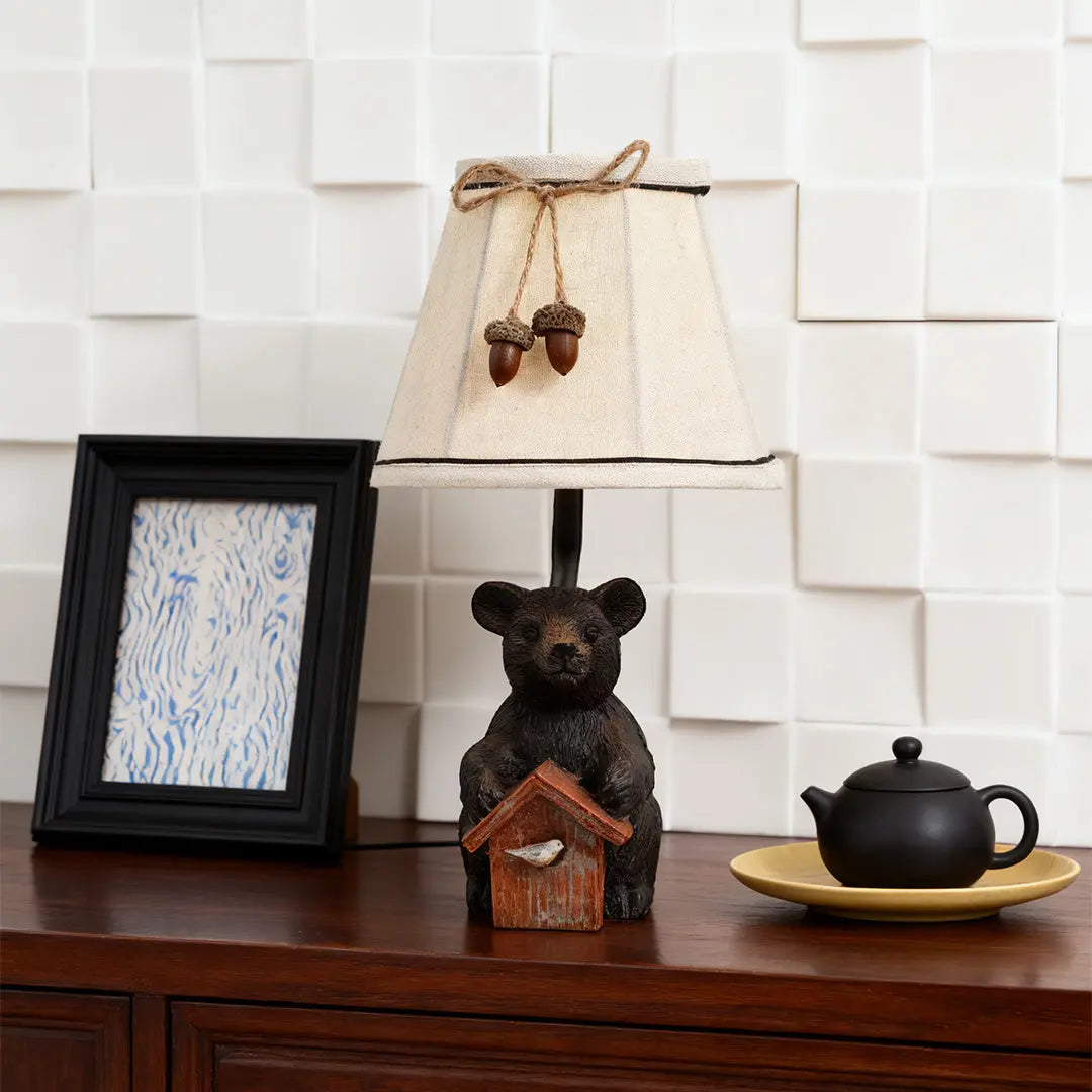 Charming European-Style Bear Table Lamp with Novelty Fabric Lampshade Luxe