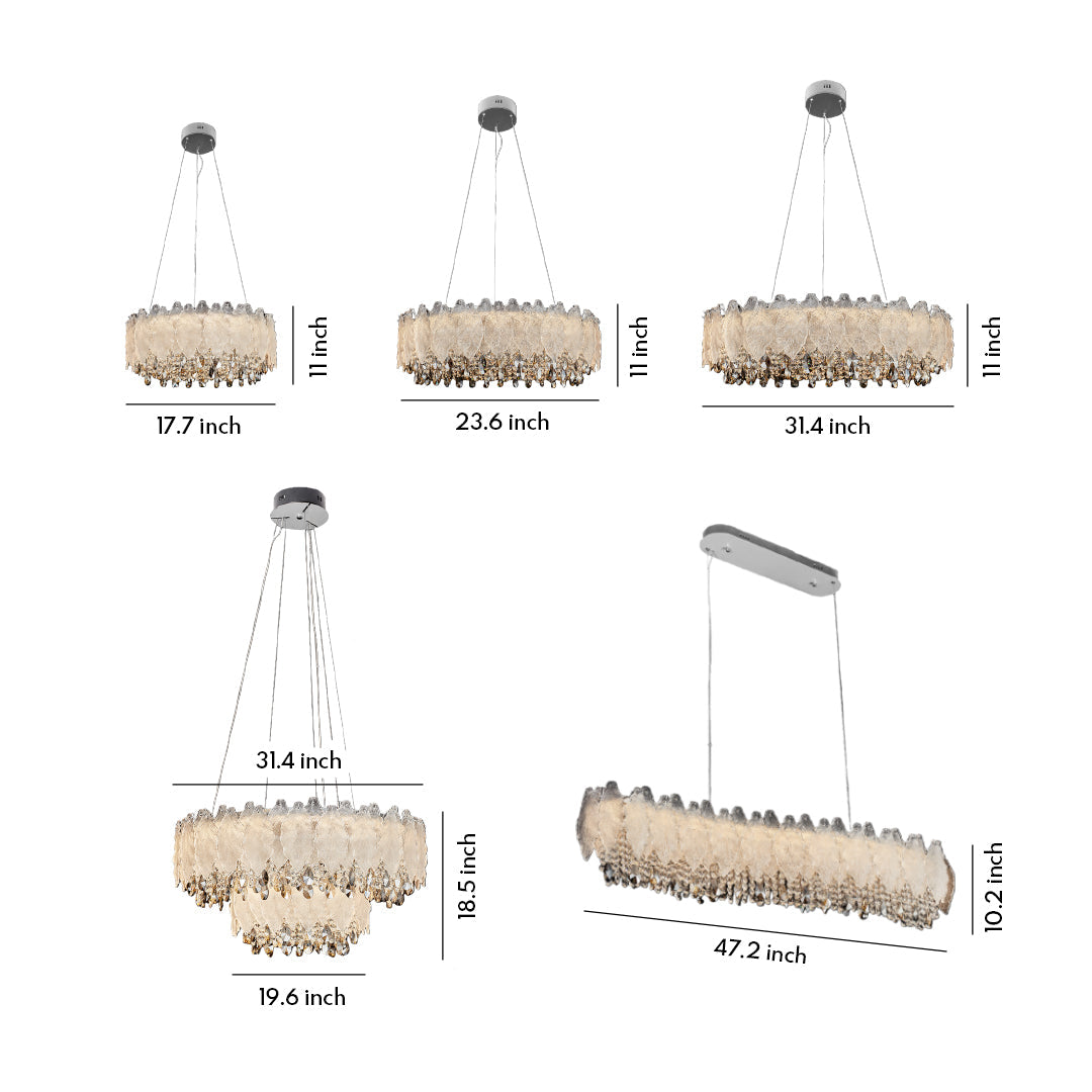 French Country Crystal Chandelier — Champagne Gold Carbon Steel, LED, 3-Step Dimming, 59.1" Adjustable Chain