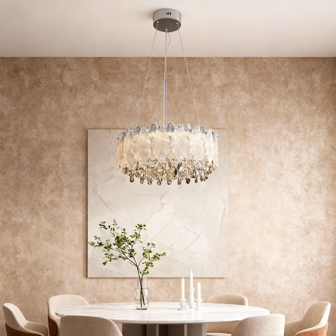 French Country Crystal Chandelier — Champagne Gold Carbon Steel, LED, 3-Step Dimming, 59.1" Adjustable Chain