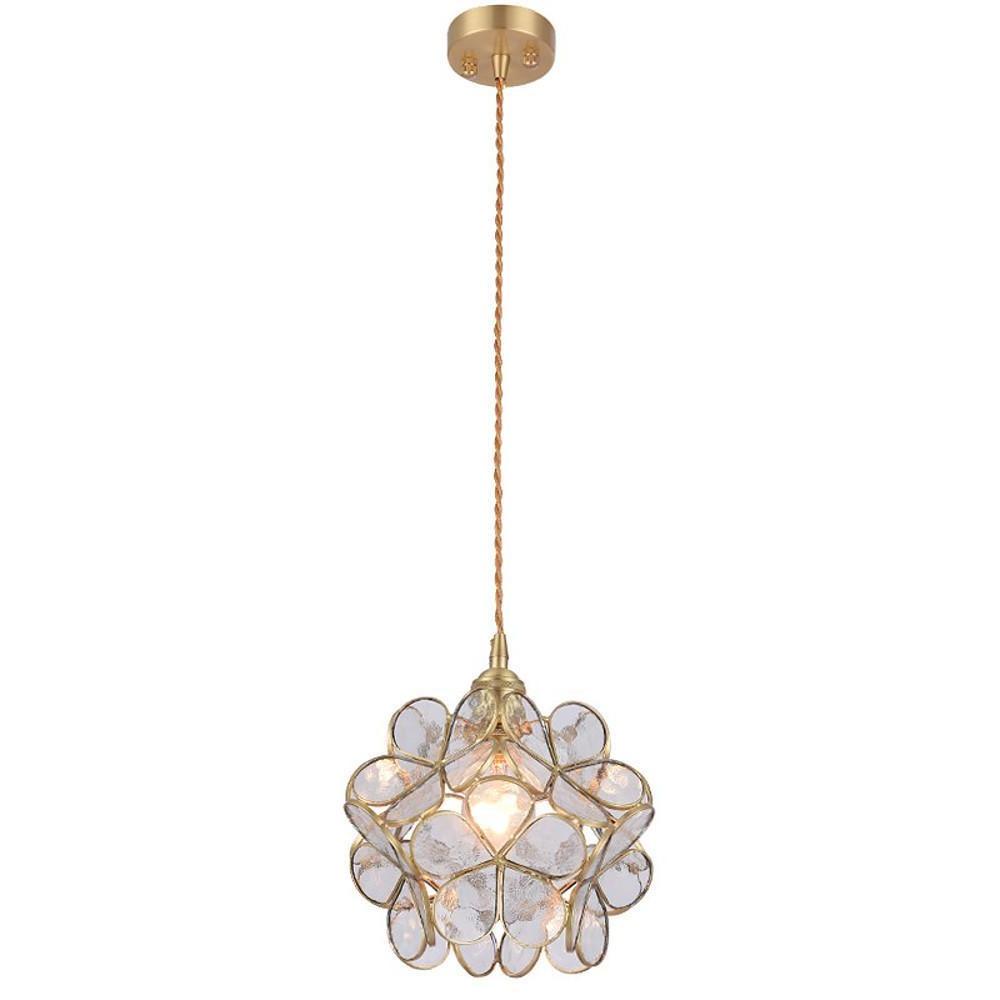 Ornate Flower Glass Mini Pendant — Copper & Brass, 1-Light E27, Adjustable Height