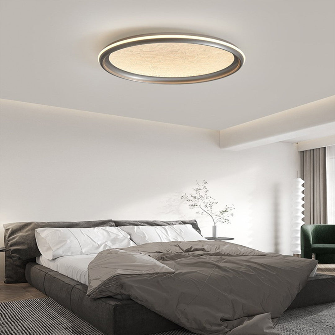 Minimalist LED Flush-Mount Ceiling Light — Silver Metal, White Acrylic Shade, Dimmable 3000K–6000K, 40cm / 50cm