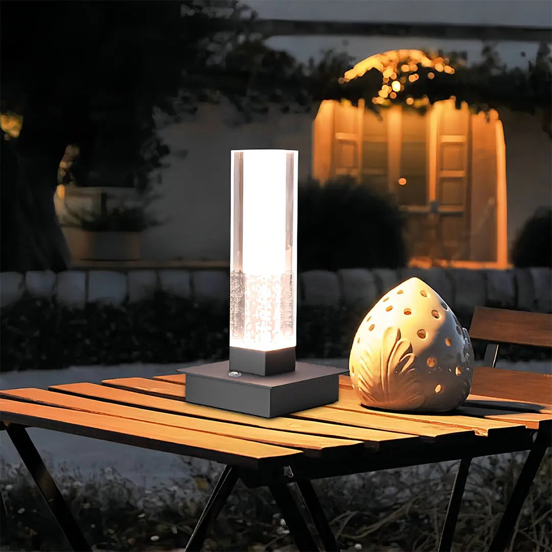 Modern Cordless Square Table Lamp with Dimmable LED - Bubble Design for Nightstands Luxe