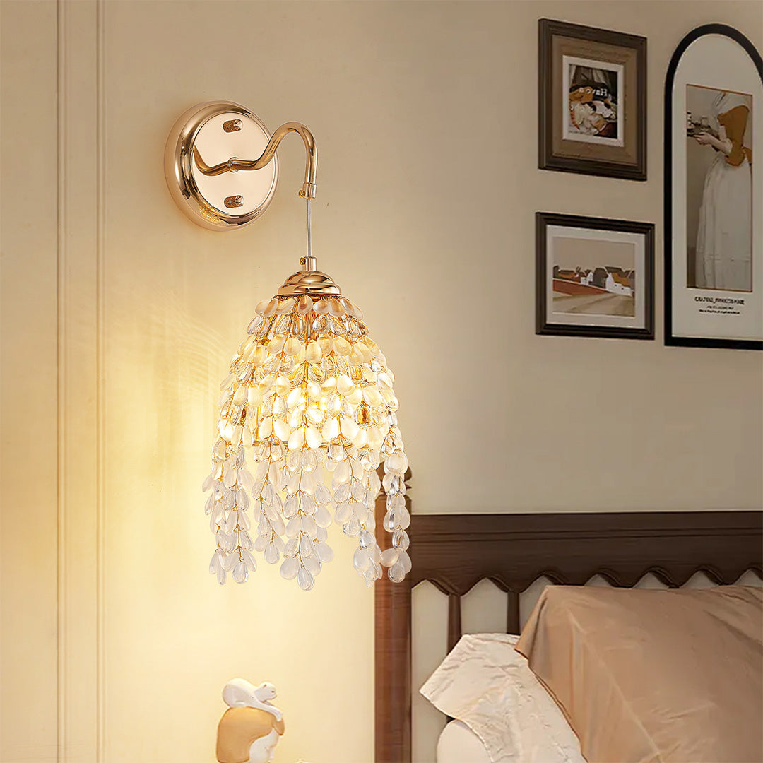 Minimalist Crystal Wall Sconce — Gold Metal, E12 Hardwired, 8.66" × 18.11"