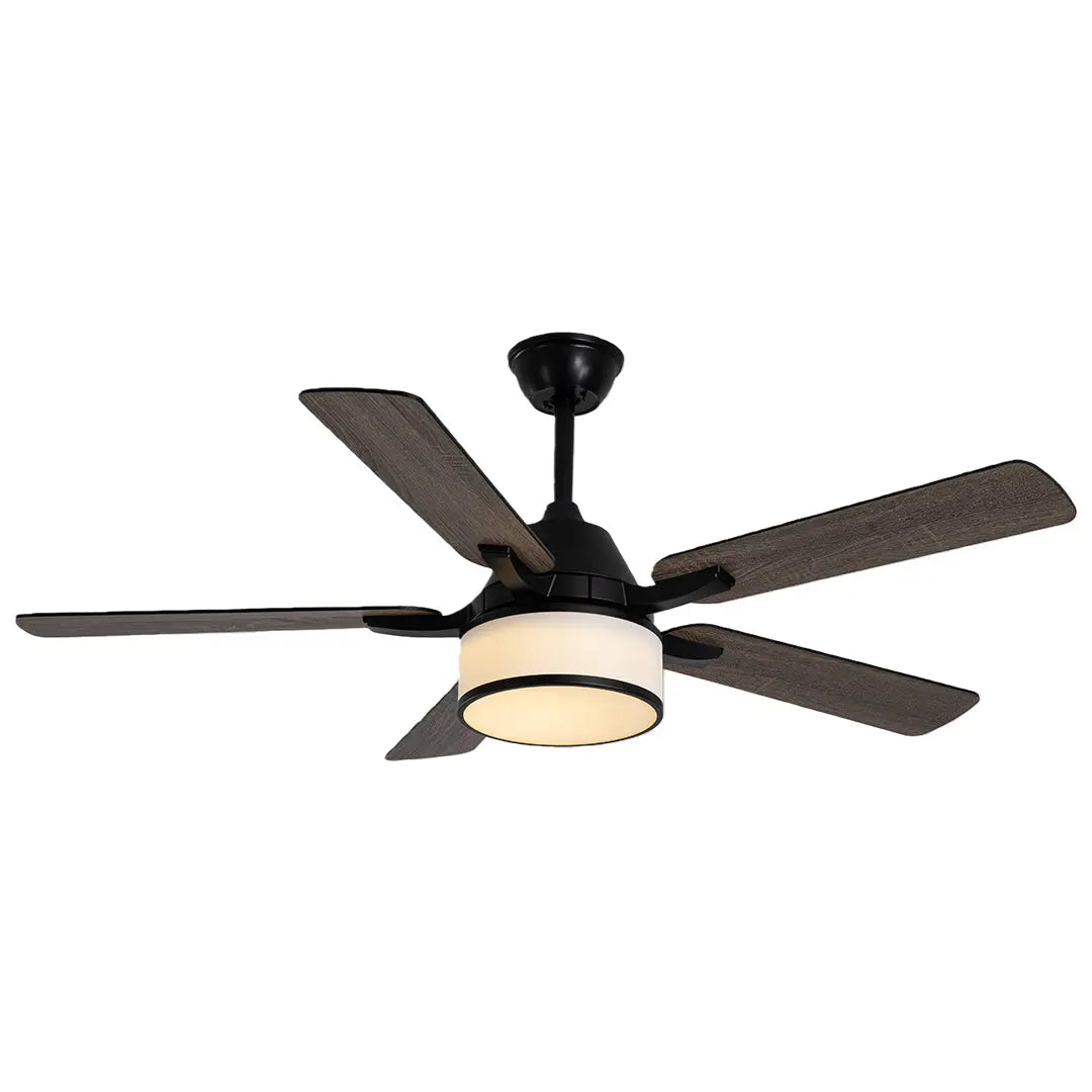 European Retro Ceiling Fan Lamp with Fabric Shade and Lights Luxe