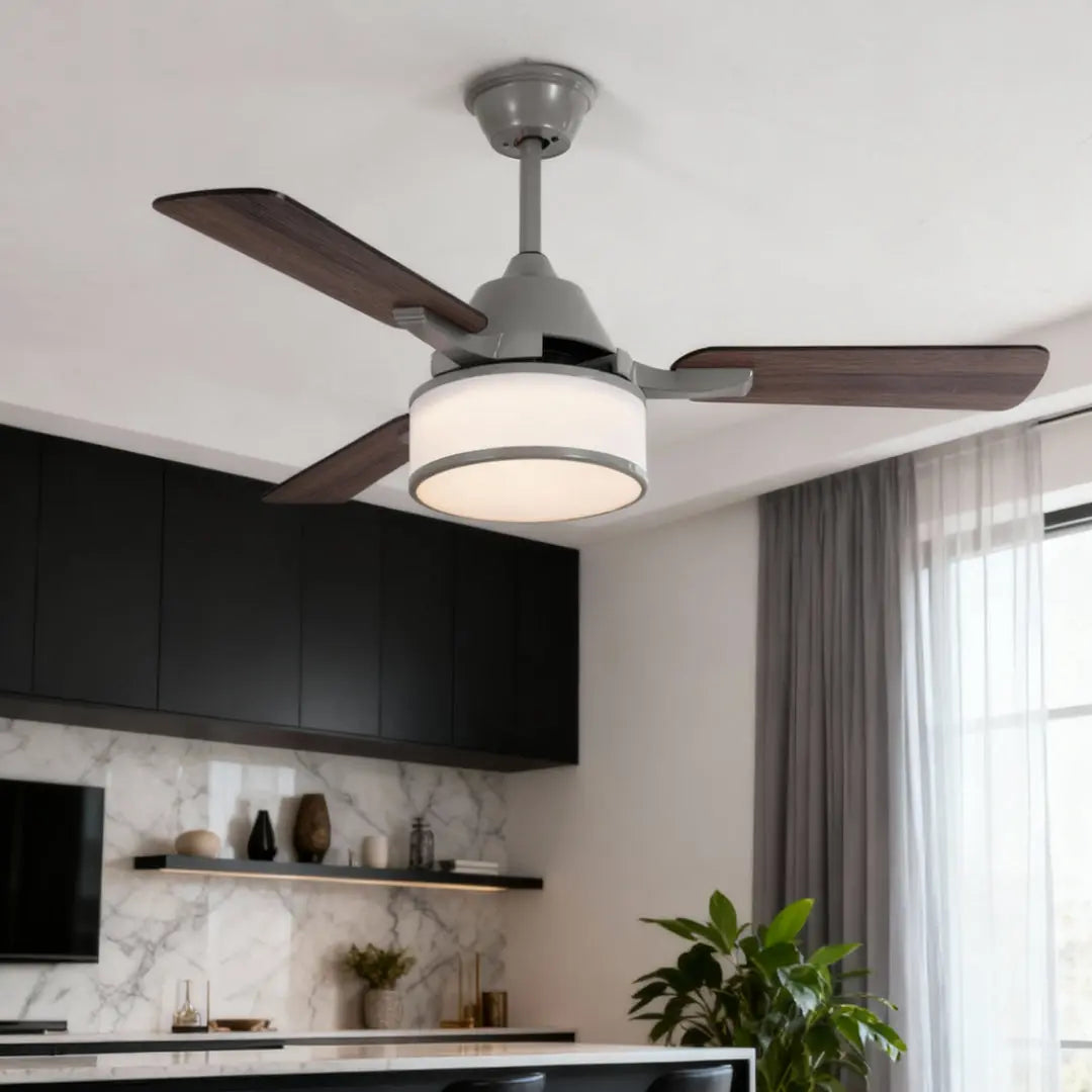 European Retro Ceiling Fan Lamp with Fabric Shade and Lights Luxe