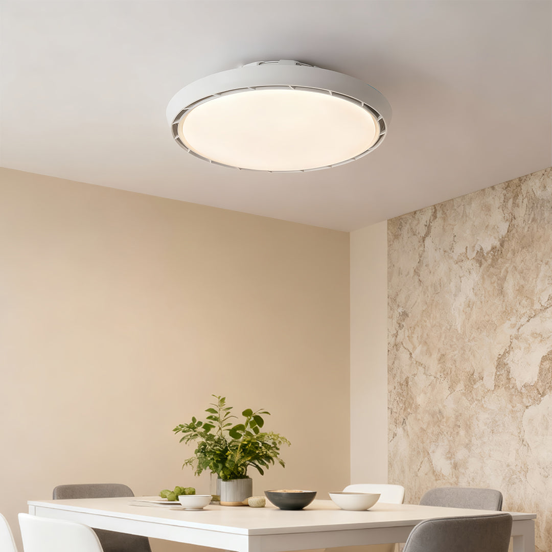 Modern Round Ceiling Fan with Dimmable LED Light - Leafless Design