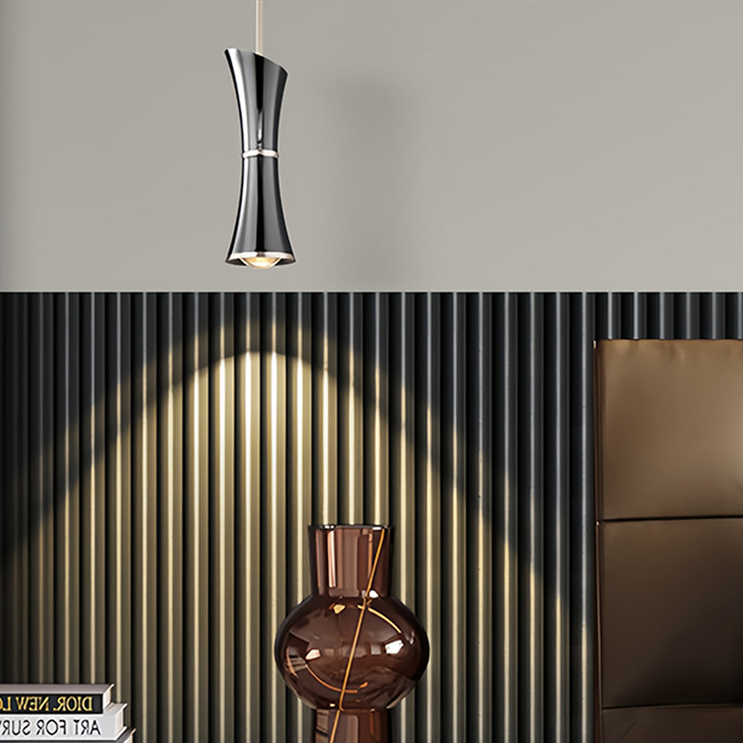 Hourglass Mini Pendant — Pearl Black Aluminum, Acrylic K9 Crystal Lens, 7W, Three-Color Dimming, 1-Light
