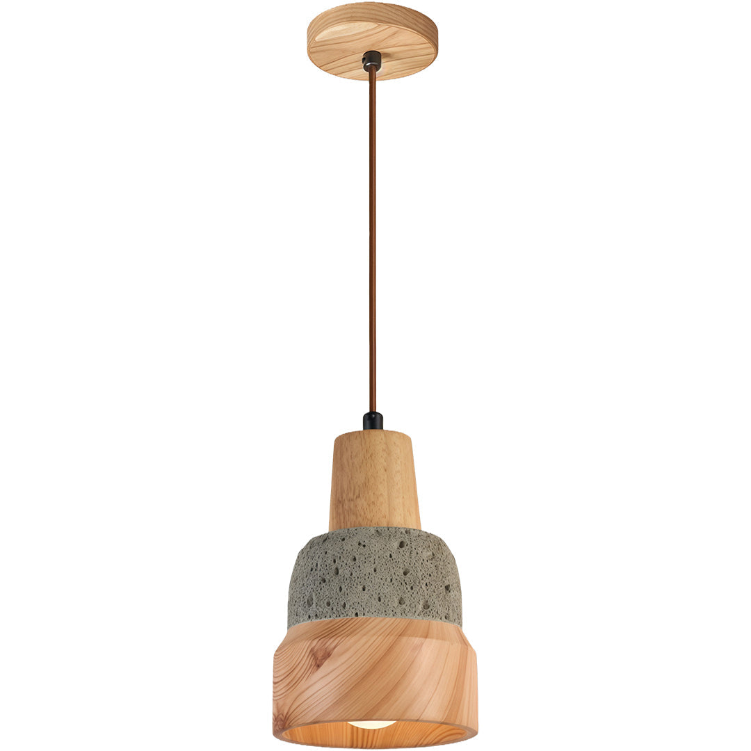 Wabi-Sabi Pendant Light — Micro-Cement and Wood, 1-Light, E27, 70.9" Adjustable Cord