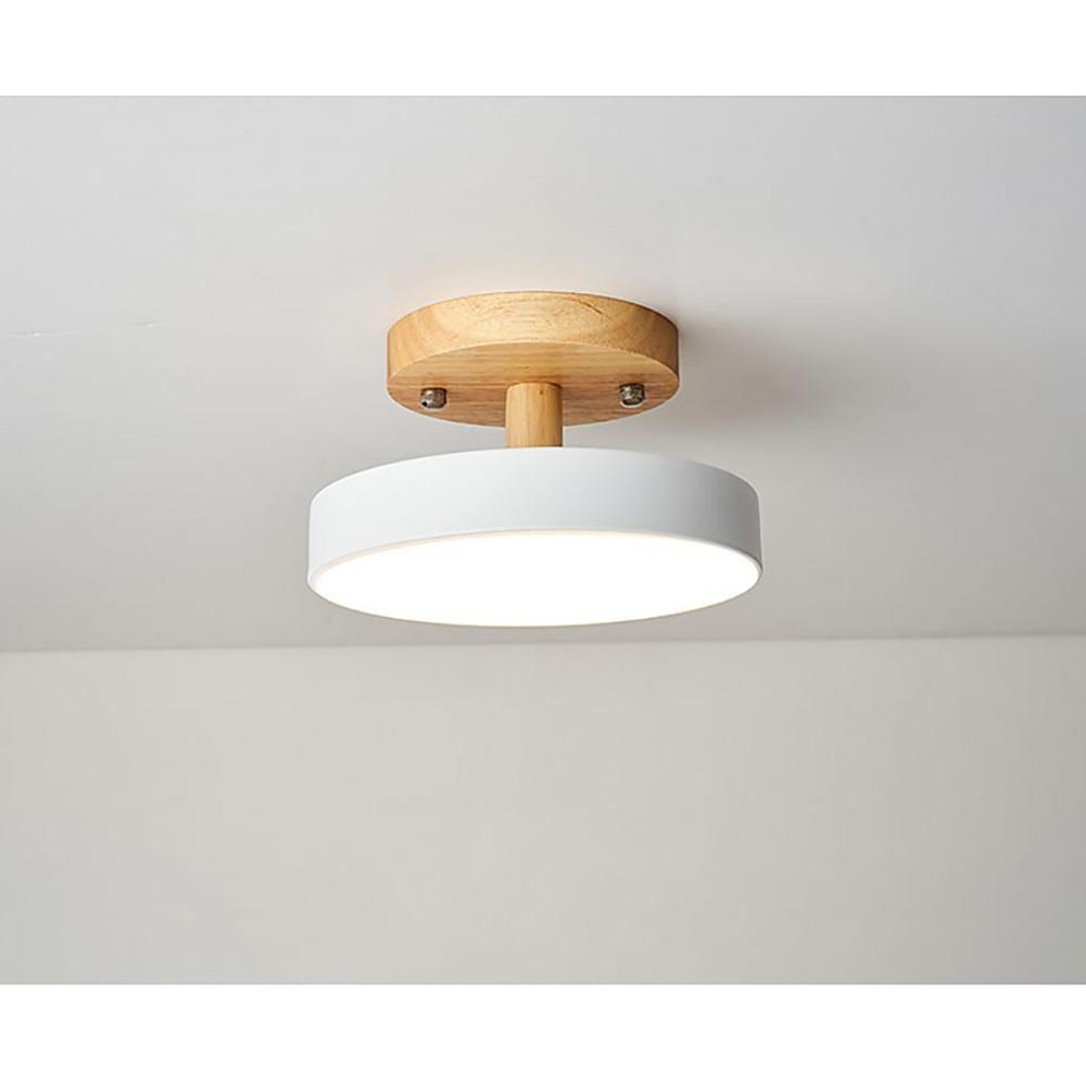 Round Minimalist Drum Flush-Mount — Metal and Wood, 14W LED Integrated, 7"