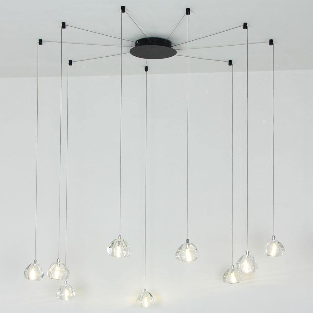 Raindrop Cluster Chandelier — Metal and Crystal, 9-Light LED, 3000/6000K, 79" Adjustable Cord
