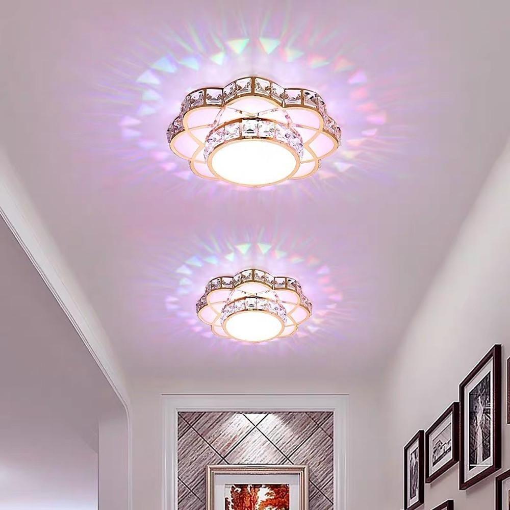 Flower-Effect Crystal Flush-Mount Ceiling Light — Metal, LED, 8" Diameter, 3000K / 6000K / RGB