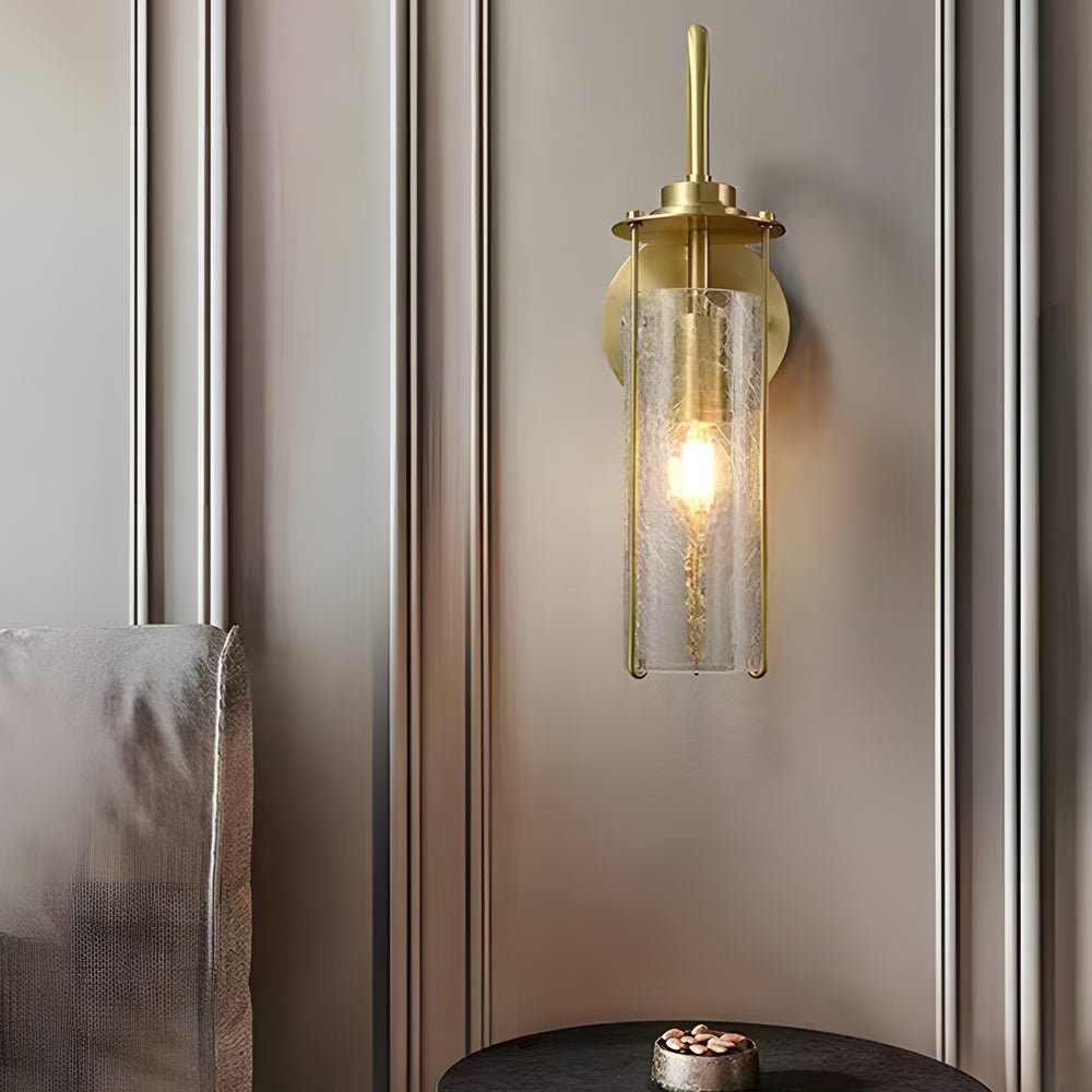 Modern Minimalist Wall Sconce — Cracked Glass Shade, Copper Finish, E14, 60W Max