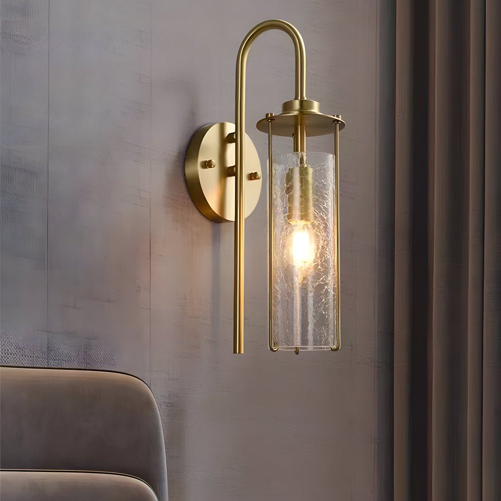 Modern Minimalist Wall Sconce — Cracked Glass Shade, Copper Finish, E14, 60W Max