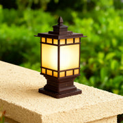 Vintage Outdoor Pillar Light — Coffee Aluminum and Glass, 9W LED E26, IP44, 14.4" Height