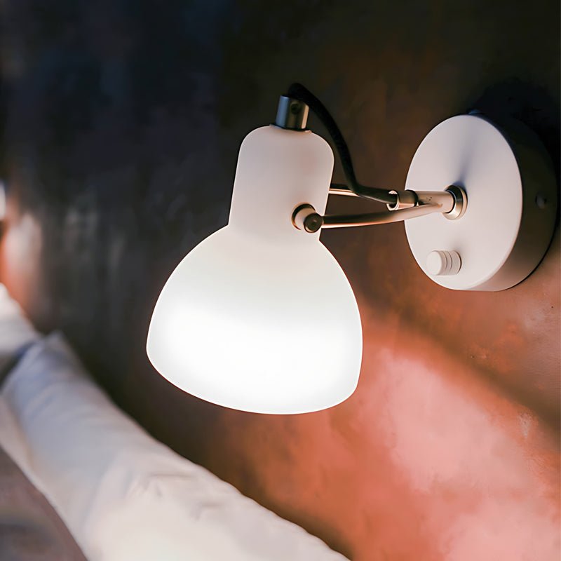 Minimalist Wall Sconce — White Glass, 235° Rotatable, E14, Hardwired