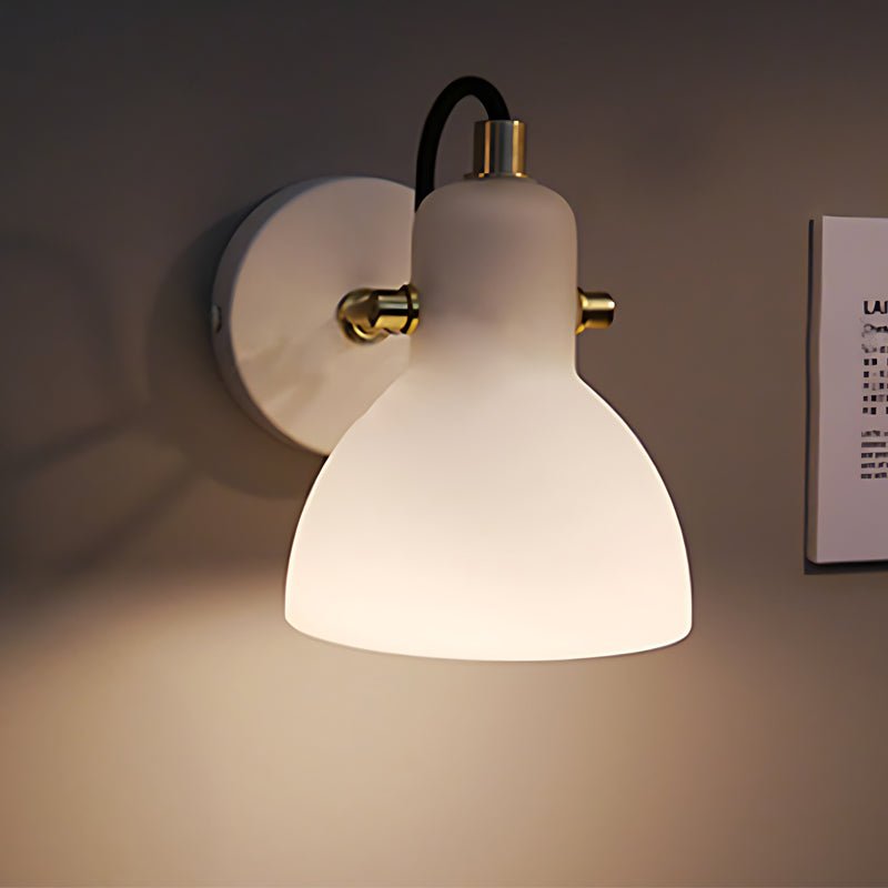 Minimalist Wall Sconce — White Glass, 235° Rotatable, E14, Hardwired