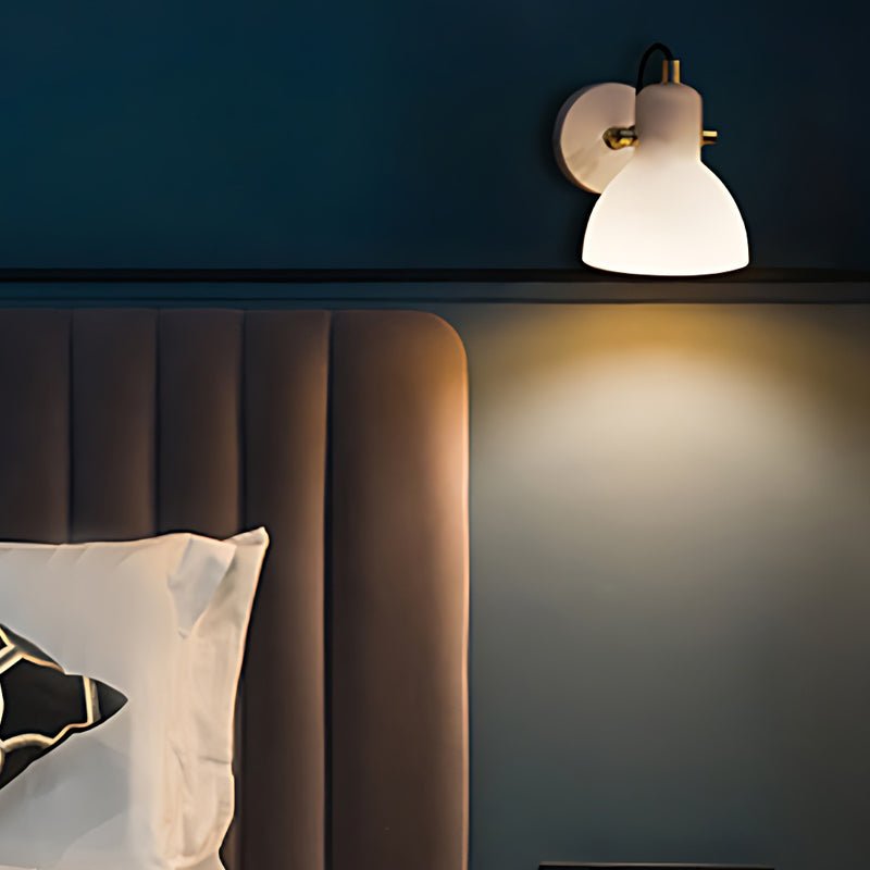 Minimalist Wall Sconce — White Glass, 235° Rotatable, E14, Hardwired